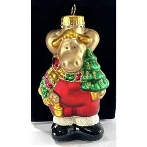 Unique Treasures Glass Moose Ornament w/ Tree Hand Blown w/ Case Christmas